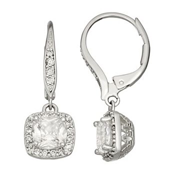 Napier Silver Tone Cubic Zirconia Accent Drop Earrings