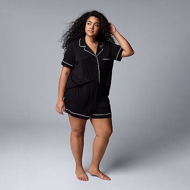 Plus Size Simply Vera Vera Wang Basic Luxury Short Sleeve Notch Pajama Top & Pajama Boxer Shorts Set