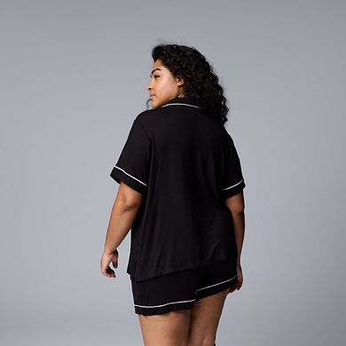 Plus Size Simply Vera Vera Wang Basic Luxury Short Sleeve Notch Pajama Top & Pajama Boxer Shorts Set