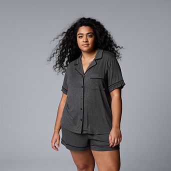 Plus Size Simply Vera Vera Wang Basic Luxury Short Sleeve Notch Pajama Top & Pajama Boxer Shorts Set