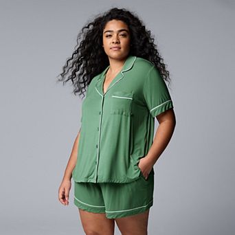 Plus Size Simply Vera Vera Wang Basic Luxury Short Sleeve Notch Pajama Top & Pajama Boxer Shorts Set