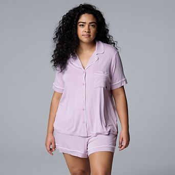 Plus Size Simply Vera Vera Wang Basic Luxury Short Sleeve Notch Pajama Top & Pajama Boxer Shorts Set