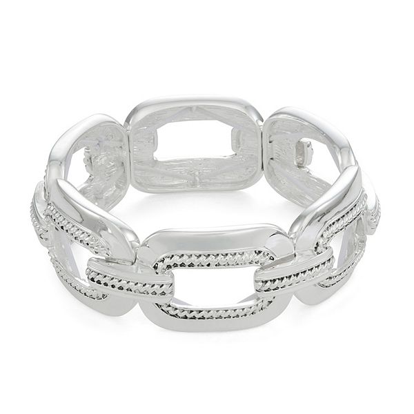 Napier Silver Tone Twisty Textured Link Stretch Bracelet