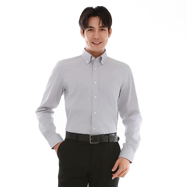 Men's Bespoke Classic-Fit Pinpoint Oxford Dress Shirt, Size: Large-34/35, Gray