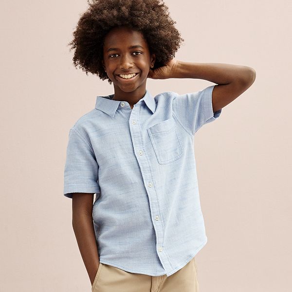 Boys 8-20 Sonoma Goods For Life® Short Sleeve Button Front Shirt in Regular & Husky - Nile Lily (M HUSKY)