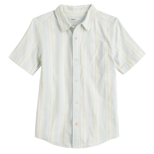 Boys 8-20 Sonoma Goods For Life&reg; Short Sleeve Button Front Shirt in Regular & Husky - Texture Stripe Blue (LARGE)