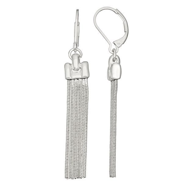 Napier Silver Tone Herringbone Chain Fringed Drop Earrings