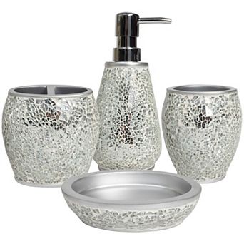 Sweet Home Glamour Poly Resin Bath Accessory Collection 4 pc Bathroom Set