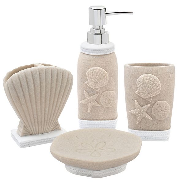 Sweet Home Coastal Shell Bath Accessory Collection 4-Piece Bathroom Set