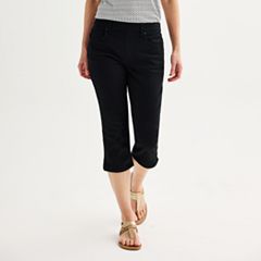 Buy Clovia Black Self Design Slim Fit Mid Rise Capris for Women's