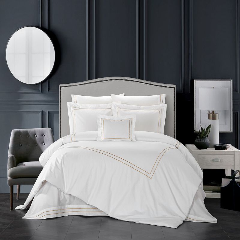 Ilani 4 Piece Cotton Comforter Set Solid White With Dual Stripe Embroidered Border Hotel Collection Bedding