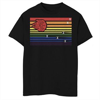 Boys Star Wars Millennium Falcon Rainbow Stripes Graphic Tee