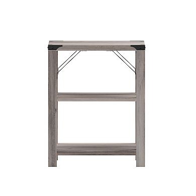 Flash Furniture Wyatt Modern Farmhouse Wooden 3-Tier End Table with Black Metal Accents