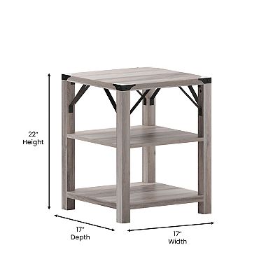 Flash Furniture Wyatt Modern Farmhouse Wooden 3-Tier End Table with Black Metal Accents