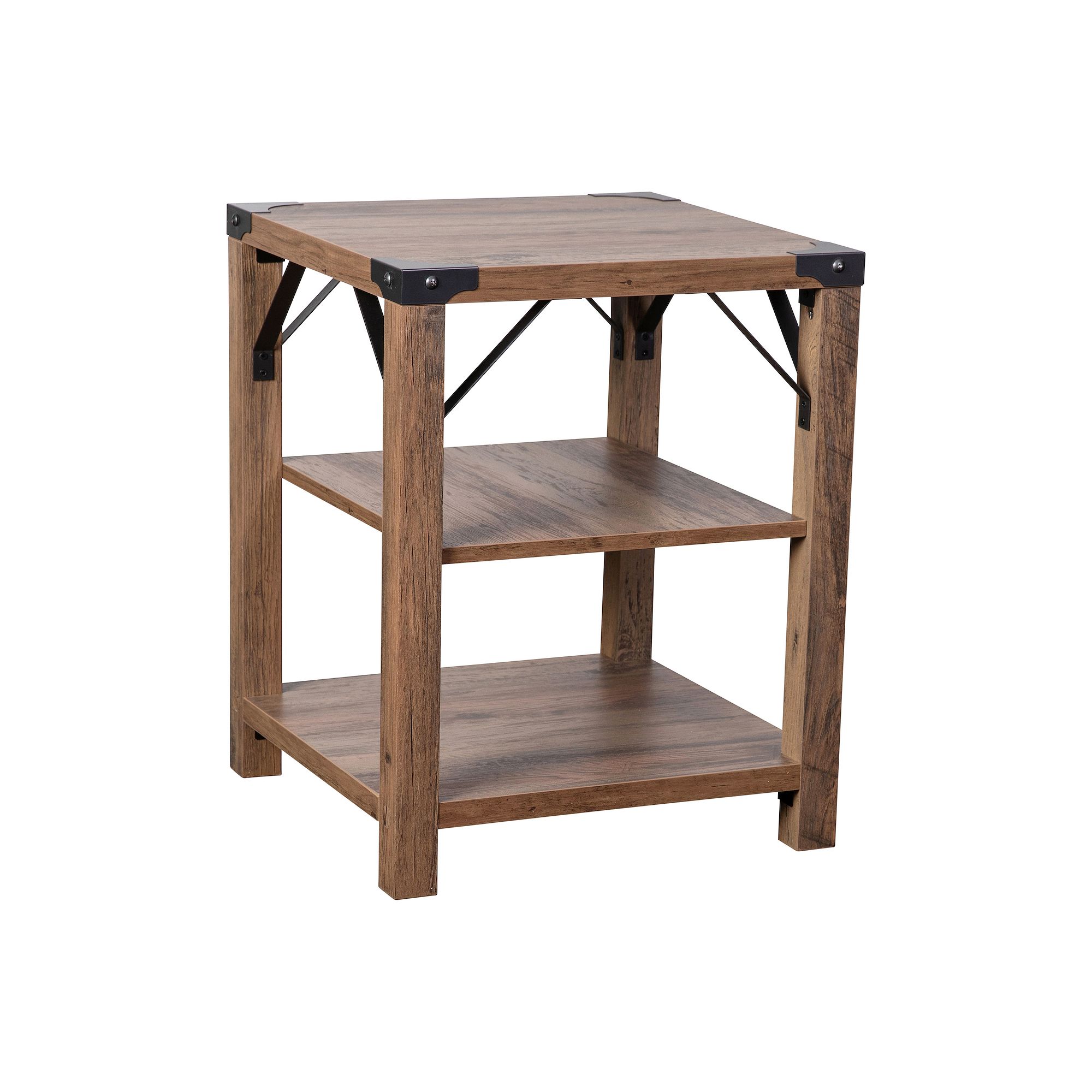 Flash Furniture Wyatt Modern Farmhouse Wooden 3-Tier End Table with Black M