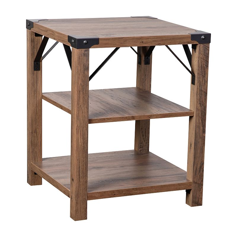 Flash Furniture Wyatt Modern Farmhouse Wooden 3-Tier End Table with Black M