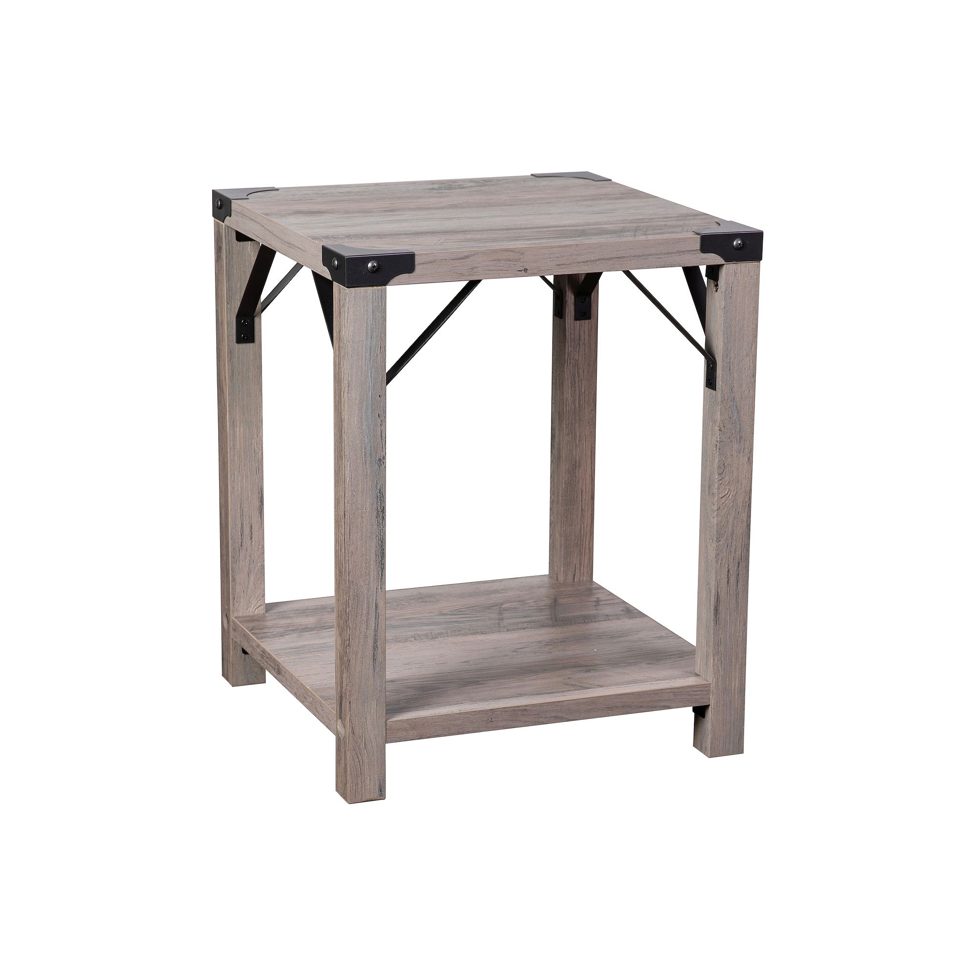 Flash Furniture Wyatt Modern Farmhouse Wooden 2-Tier End Table with Black M