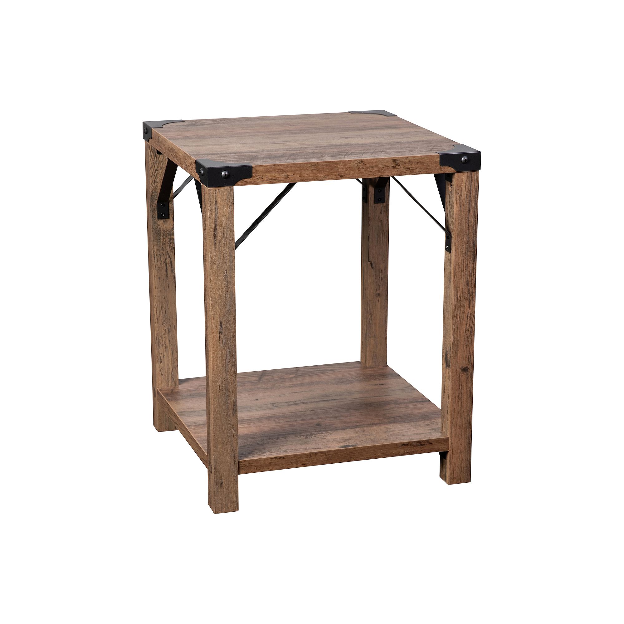 Flash Furniture Wyatt Modern Farmhouse Wooden 2-Tier End Table with Black M