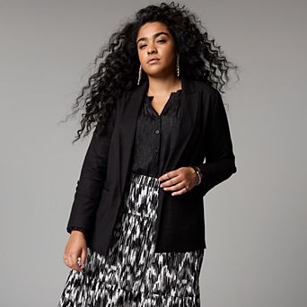 Plus Size Simply Vera Vera Wang Roll Tab Relaxed Blazer