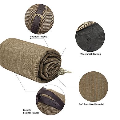 KingCamp Portable Outdoor Waterproof Picnic Beach Blanket, PEVA, Beige/Coffee