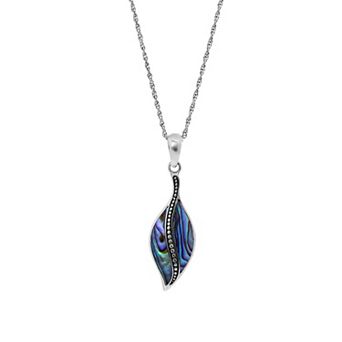 Main and Sterling Oxidized Sterling Silver Abalone Leaf Pendant Necklace