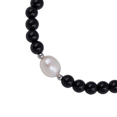 Main and Sterling Sterling Silver Cultured Freshwater Pearl & Gemstone Beaded Stretch Bracelet