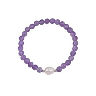 Main and Sterling Sterling Silver Cultured Freshwater Pearl & Gemstone Beaded Stretch Bracelet