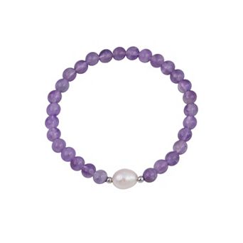 Main and Sterling Sterling Silver Freshwater Cultured Pearl & Gemstone Beaded Stretch Bracelet