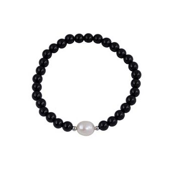 Main and Sterling Sterling Silver Freshwater Cultured Pearl & Gemstone Beaded Stretch Bracelet