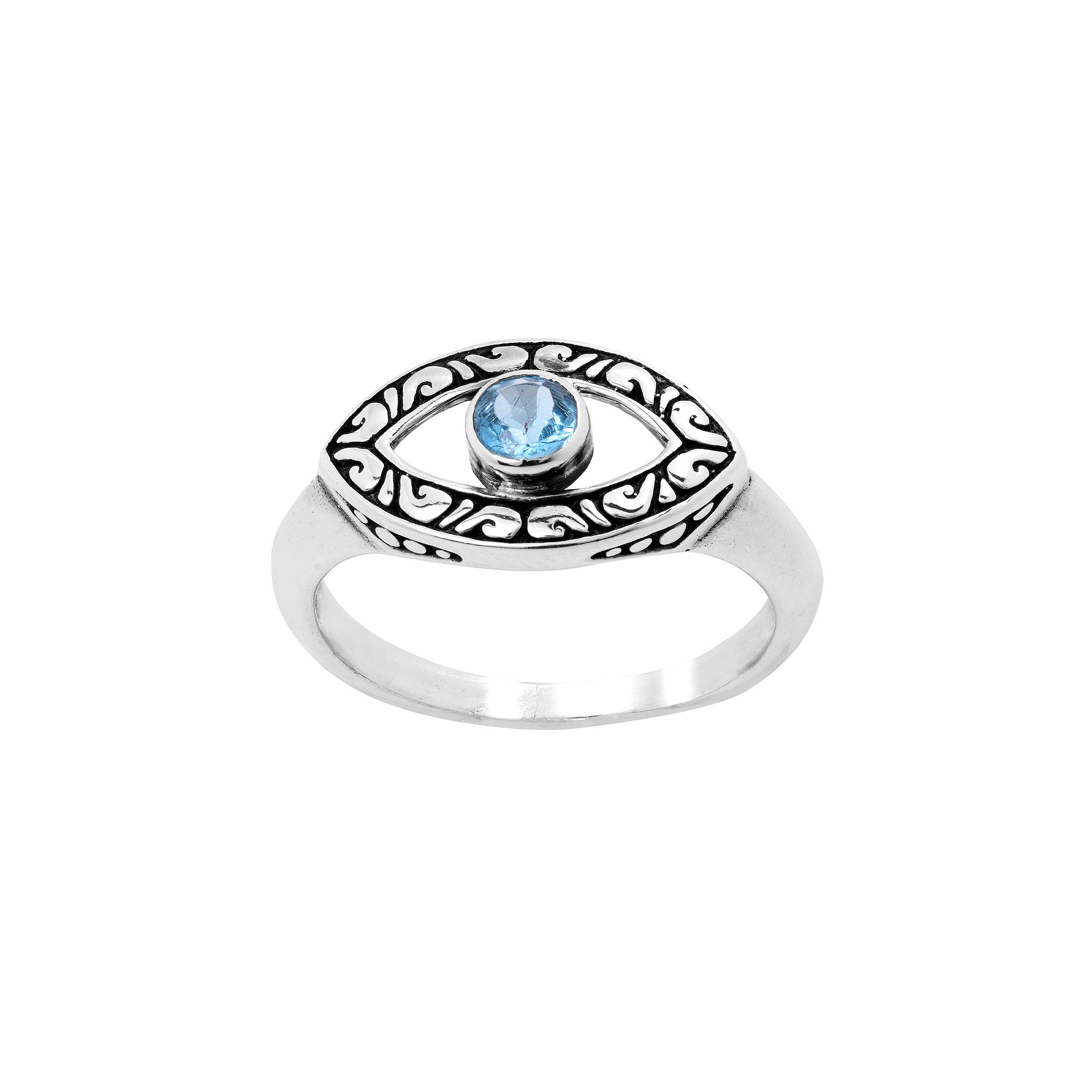 Main and Sterling Oxidized Sterling Silver Blue Topaz Guardian Eye Ring, Wo