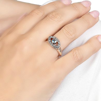 Main and Sterling Oxidized Sterling Silver Blue Topaz Guardian Eye Ring