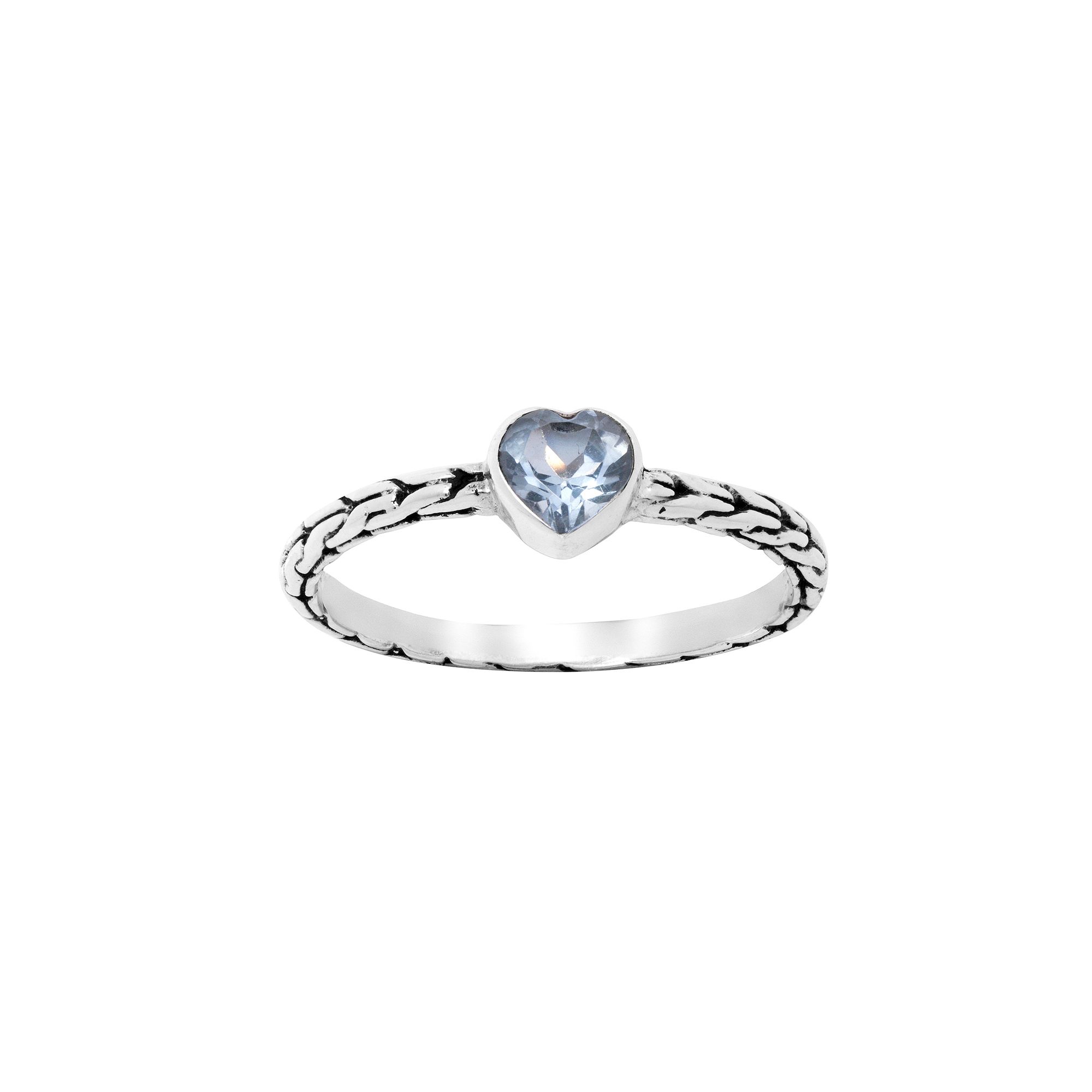 Main and Sterling Oxidized Sterling Silver Blue Topaz Heart Ring, Womens, 