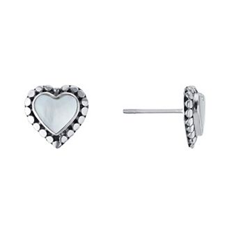 Main and Sterling Oxidized Sterling Silver Mother of Pearl Heart Stud Earrings