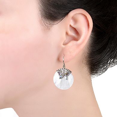 Main and Sterling Oxidized Sterling Silver Abalone Butterfly Drop Earrings