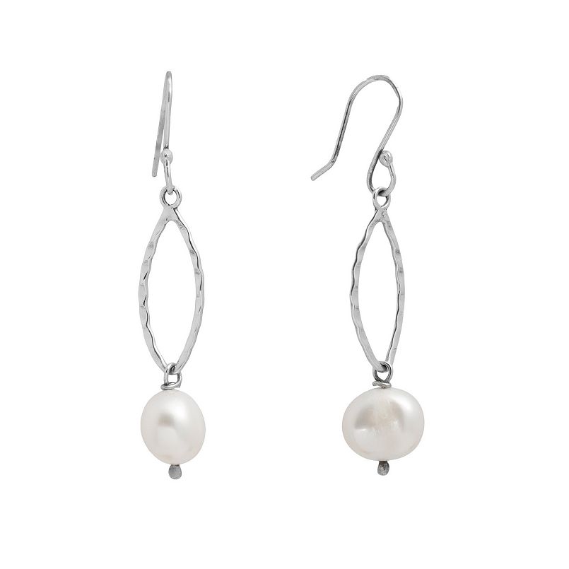 Main and Sterling Sterling Silver Cultured Freshwater Pearl Open Drop Earrings