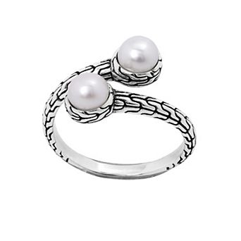 Main and Sterling Oxidized Sterling Silver Double Cultured Freshwater Pearl Bypass Ring