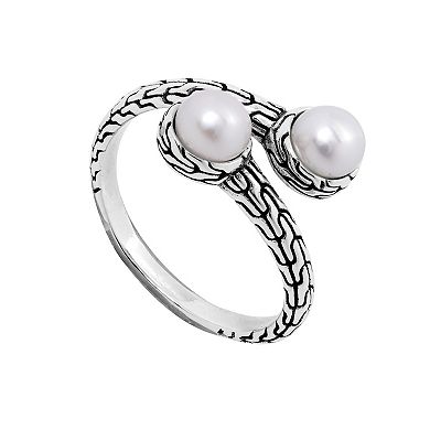 Main and Sterling Oxidized Sterling Silver Double Cultured Freshwater Pearl Bypass Ring