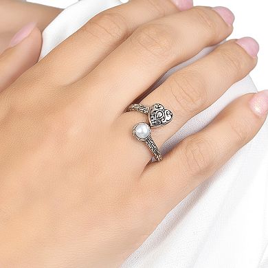 Main and Sterling Oxidized Sterling Silver Cultured Freshwater Pearl Heart Bypass Ring