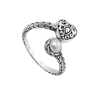 Main and Sterling Oxidized Sterling Silver Cultured Freshwater Pearl Heart Bypass Ring