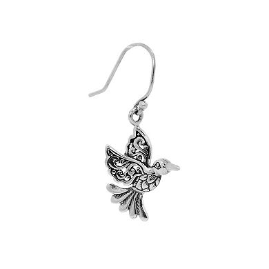 Main and Sterling Oxidized Sterling Silver Filigree Hummingbird Drop Earrings