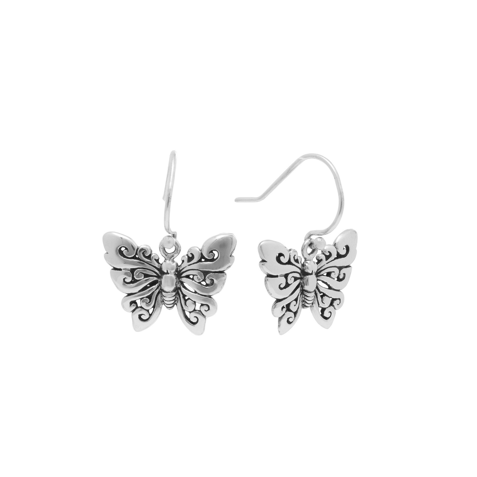 Main and Sterling Oxidized Sterling Silver Filigree Butterfly Drop Earrings