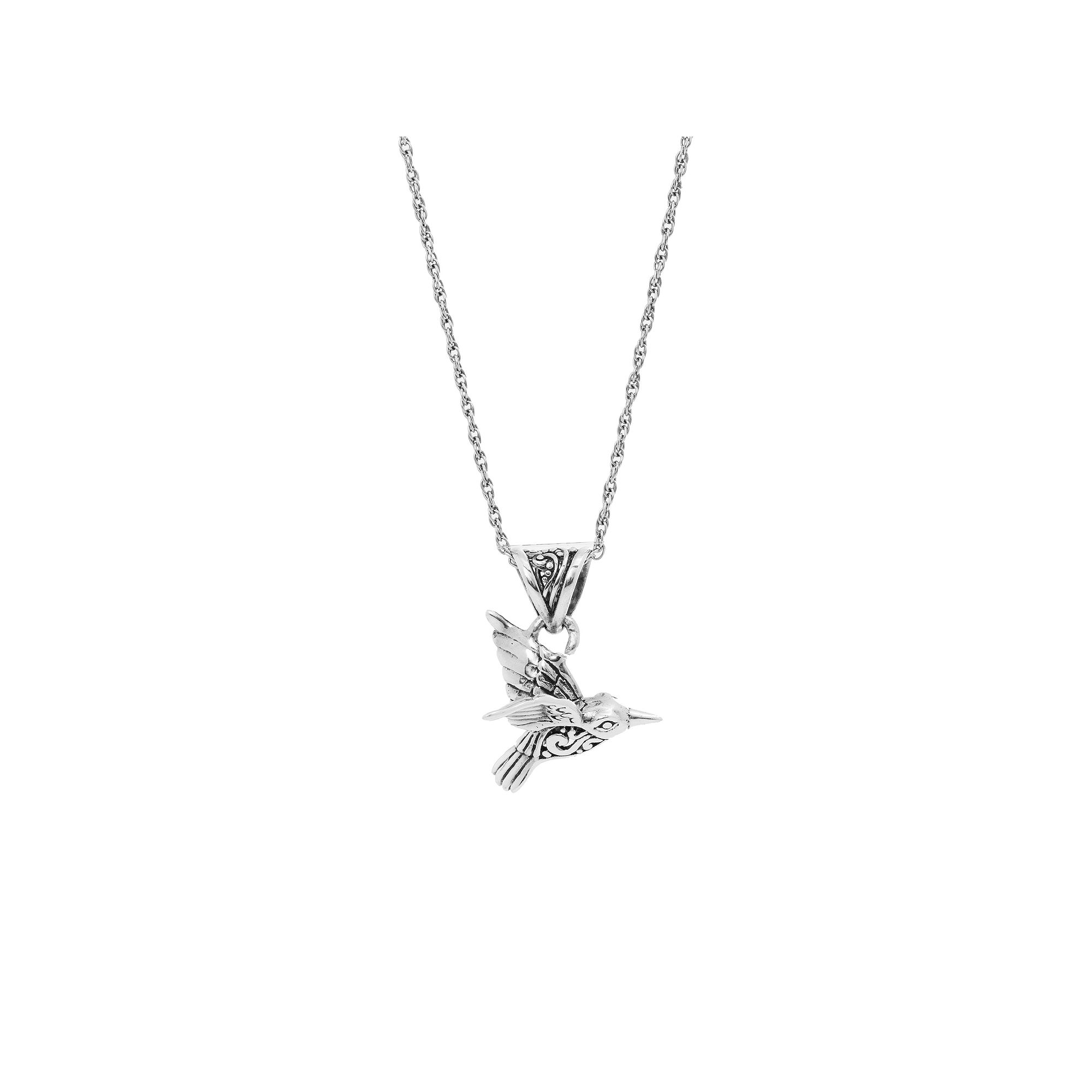 Main and Sterling Oxidized Sterling Silver Hummingbird Pendant Necklace, Wo