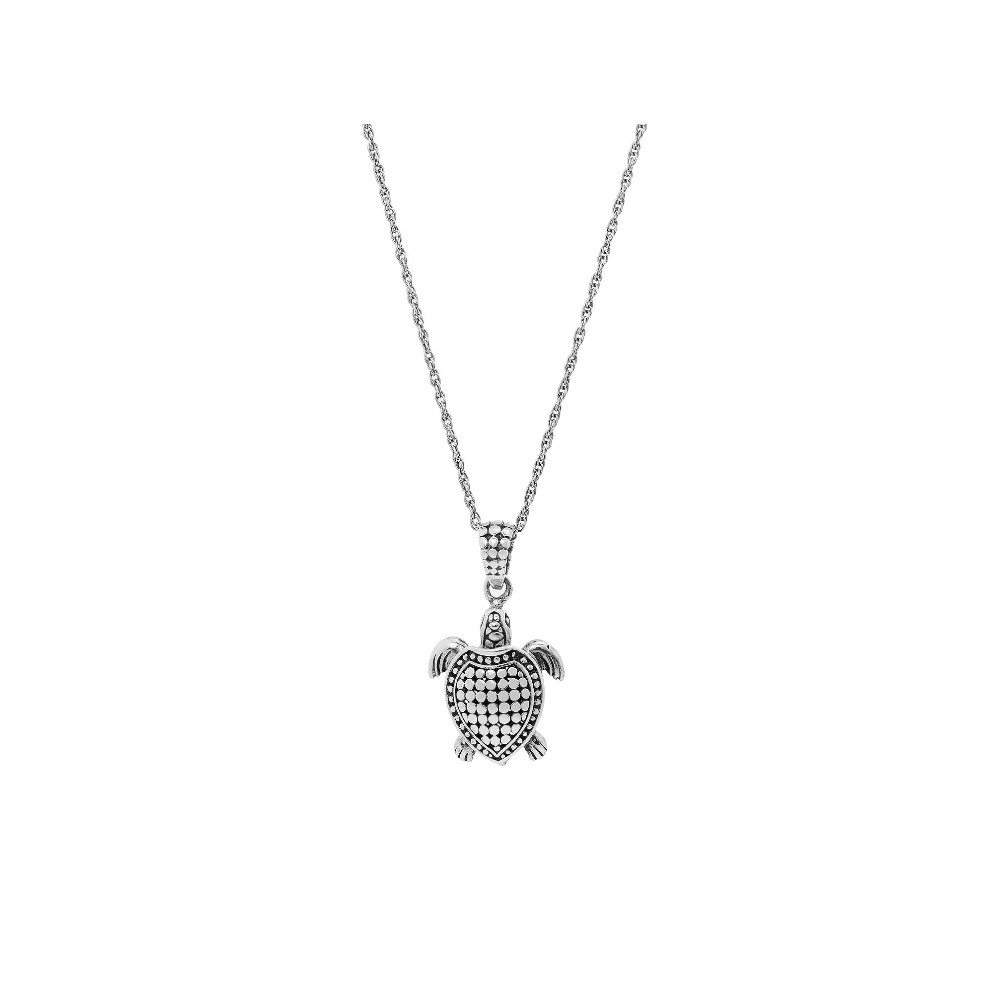 Main and Sterling Oxidized Sterling Silver Beaded Turtle Pendant Necklace, 