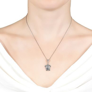 Main and Sterling Oxidized Sterling Silver Beaded Turtle Pendant Necklace