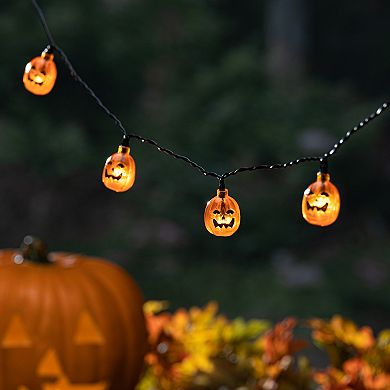 Gerson Spooky Jack O'Lantern Solar String Lights