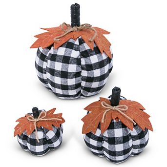 Gerson Plaid Autumn Pumpkin Table Decor 3 pc Set