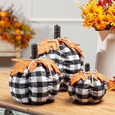 Gerson Plaid Autumn Pumpkin Table Decor 3-piece Set