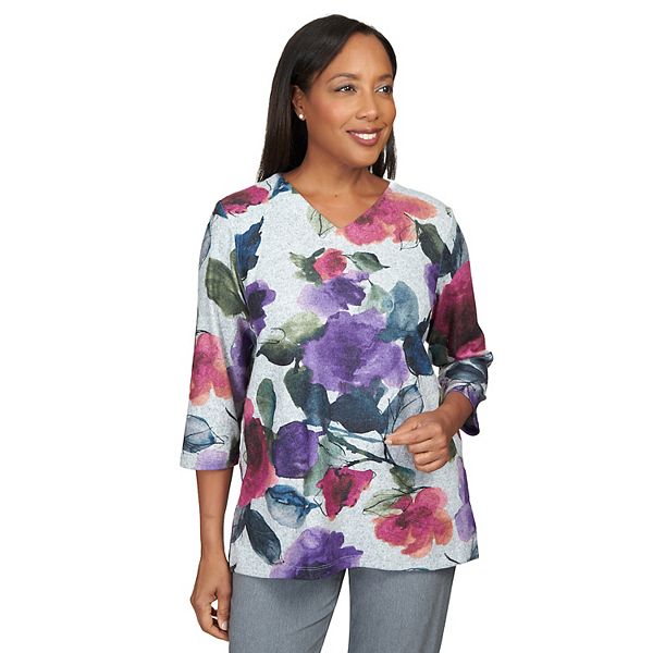 Women's Alfred Dunner V-Neck Watercolor Floral Top