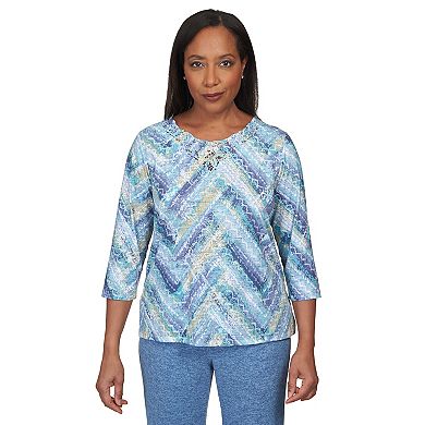 Women's Alfred Dunner Texture Chevron Lace Neck Top