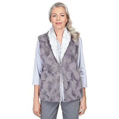 Petite Alfred Dunner Reversible Collared Faux Fur Vest